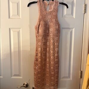 Sequin Hearts Backless Lace Dress - Rose Gold